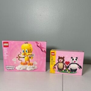 LEGO Tweety & Valentine Bear Brick Figures - Yellow, Pink, Brown, White, Black